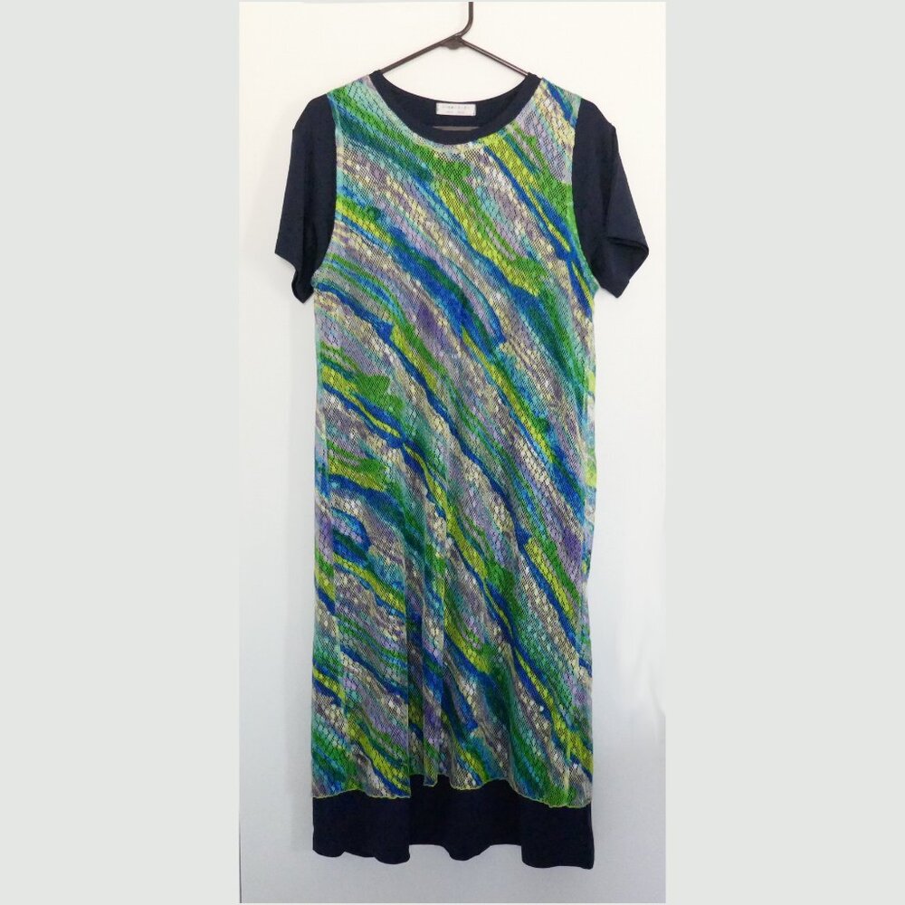 vintage 90s short sleeve navy blue maxi dress and rainbow lace overlay 2 pc set